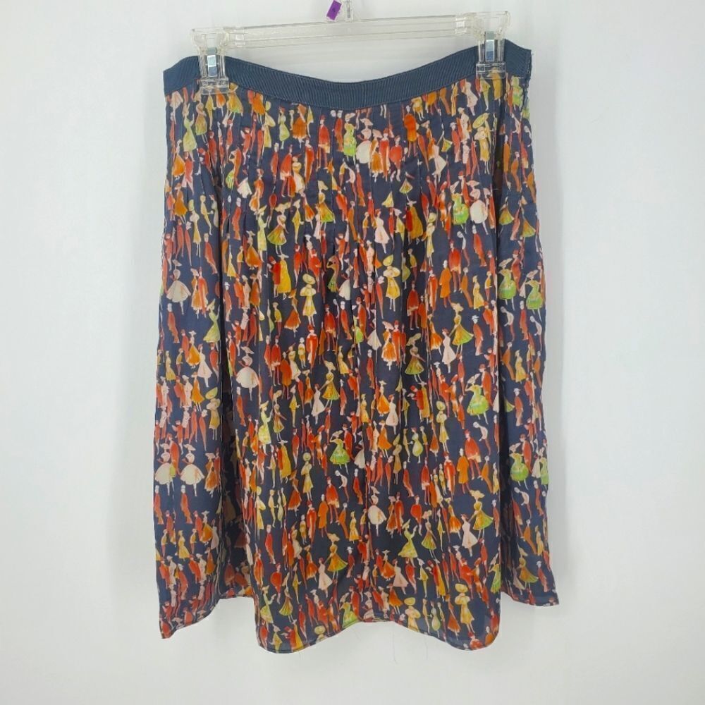 DownEast Basics Novalty Print Skirt Pleated with Zipper Closure Size Small